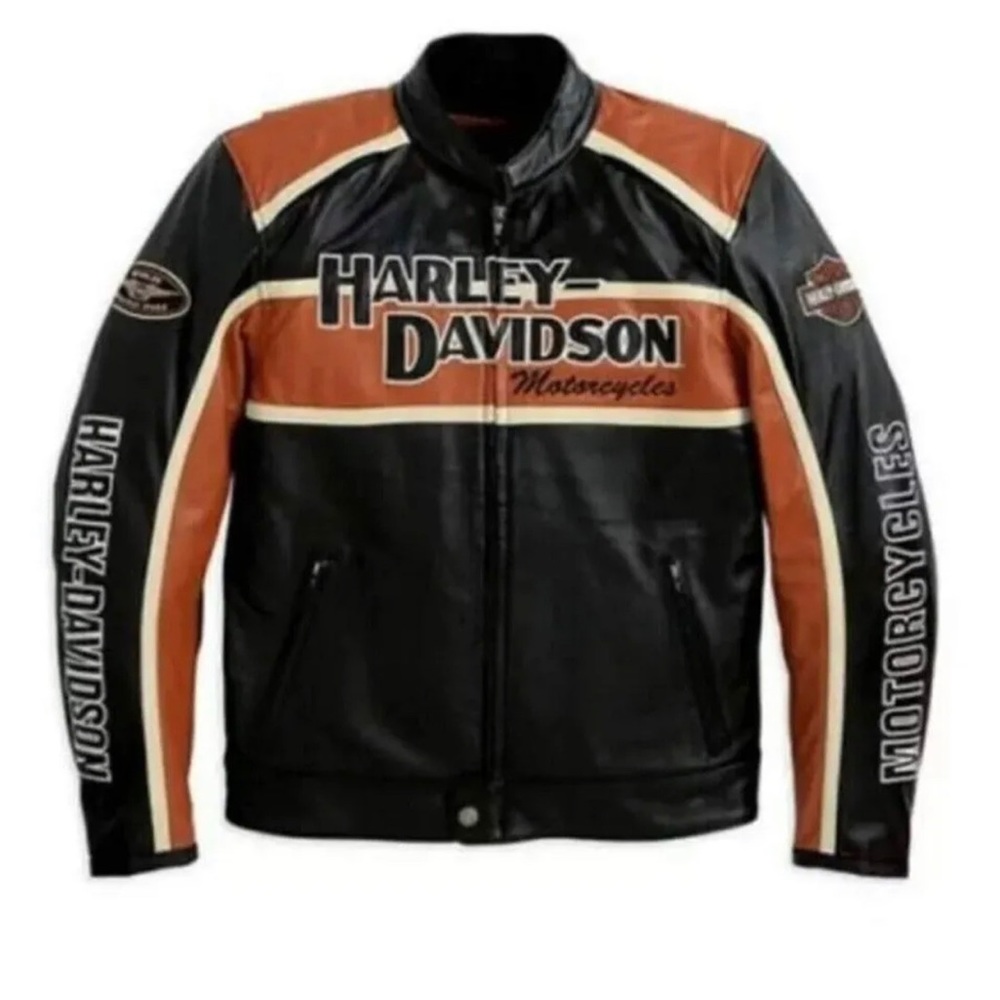 Harley-Davidson Cruiser Orange Motorcycle Leather Safety Jacket Motorbike Jacket